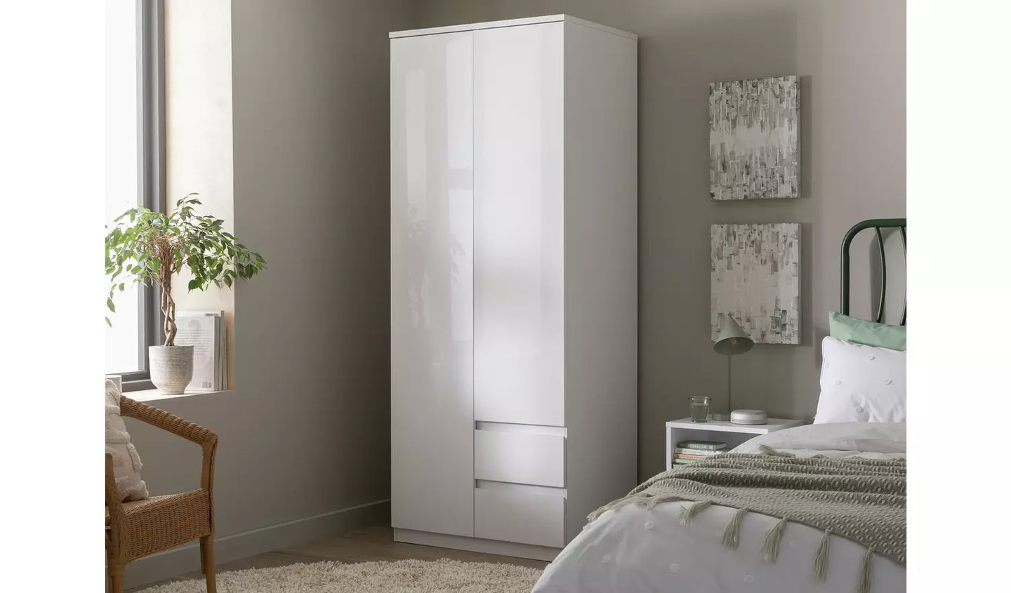 Jenson 2 Door 2 Drawer Tall Wardrobe - White Gloss